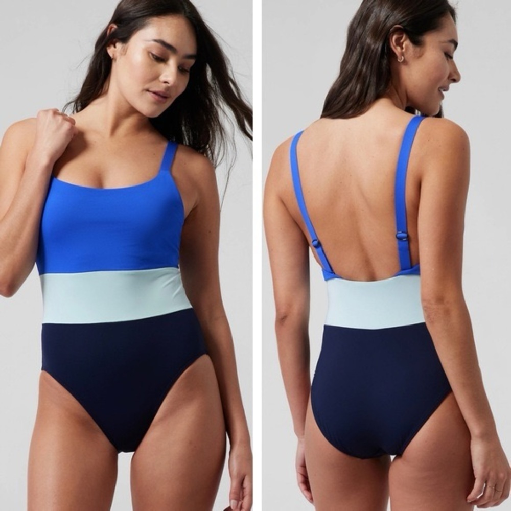 Athleta UPF50 Coastline One Piece Bathing Suit Size XL Cerulean blue Swimsuit. 6